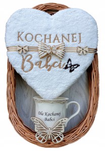 Prezent dla Babci, Ręcznik, Haft, Kubek, Taca