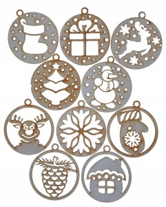 BOMBKI OZDOBY CHOINKOWE DREWNIANE ŚWIĄTECZNE 16szt