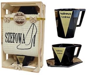 Ręcznik, kubek lub filiżanka, praktyczny Oryginalny Elegancki Prezent dla szefowej