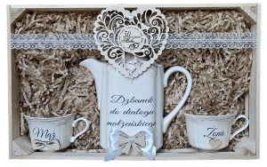 Dzbanek do dialogu małżeńskiego + Filiżanki Mąż i Żona PREZENT na rocznicę